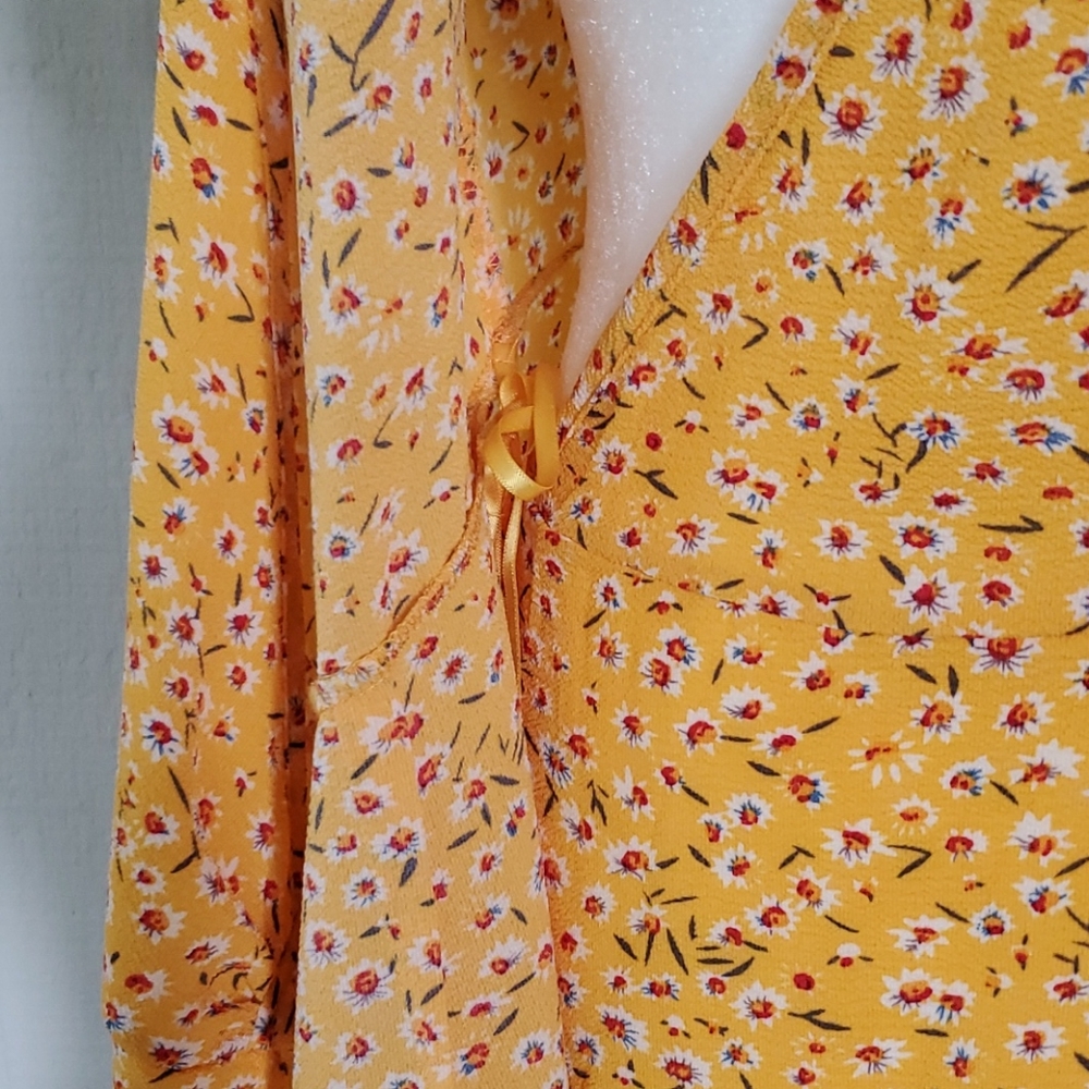 Yellow Ruffle Floral Wrap Dress - Picture 8 of 11